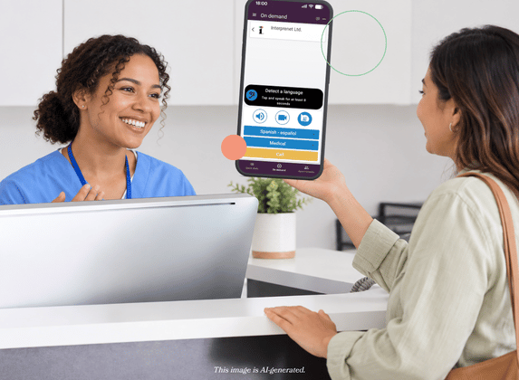 Specialty Health Clinic Front Desk Communicating With a Patient