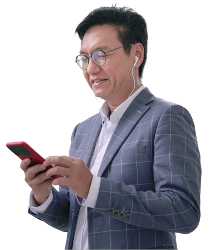 Man in virtual meeting using smartphone