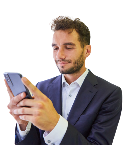 Man using smartphone for virtual meeting