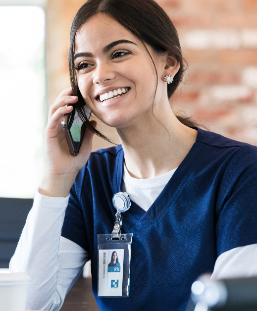 Female nurse talking on the phone