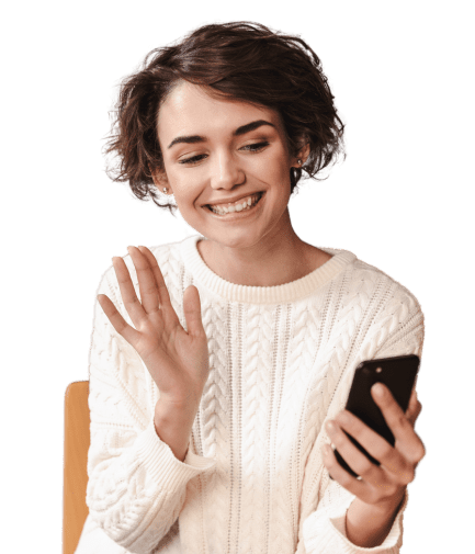 Woman in virtual meeting in phone
