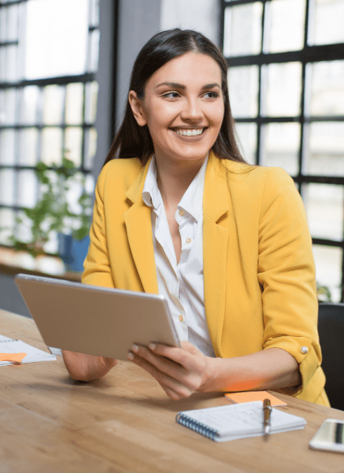 Woman working on tablet