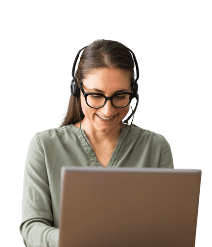 Woman in virtual meeting on laptop