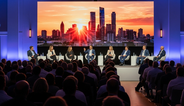 AIST conference with panels on stage