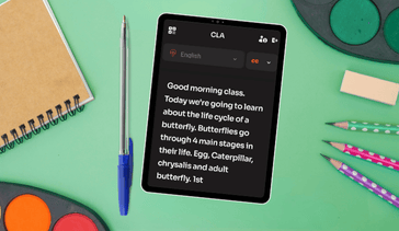 The Classroom Language Assistant app shown with multilingual captions