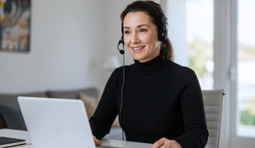 Female interpreter working remotely out of her home office